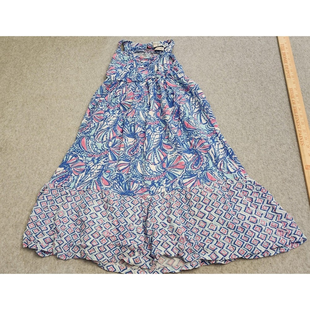 Lilly Pulitzer for Target Dress Girl's XS Blue Pink Shell Print Ruffle Hem Boho